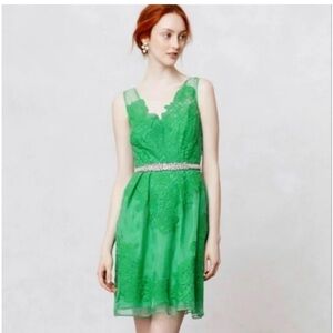 Anthropologie Yoana Baraschi Bright Green Lace Dress ~ Silk ~ Size 0
